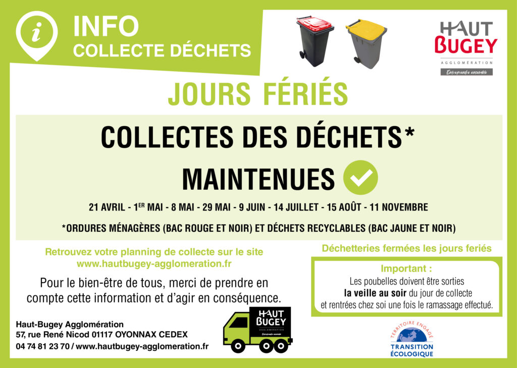Planning collecte des déchets pour les jours fériés